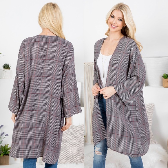 🆕Plaid oversized open front cardigan - Picture 5 of 7